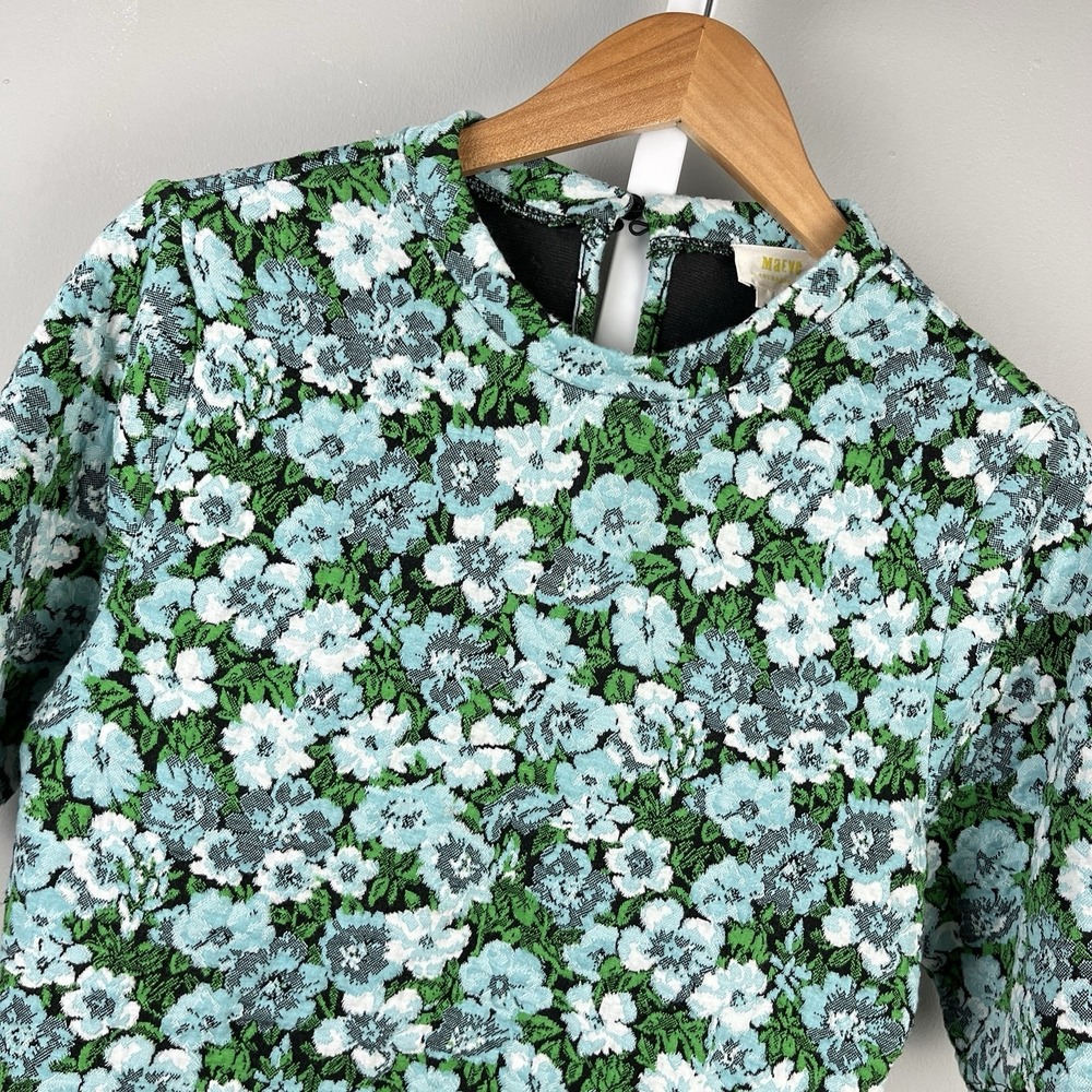 Anthropologie Floral Jacquard Top in Light Blue, Green, White